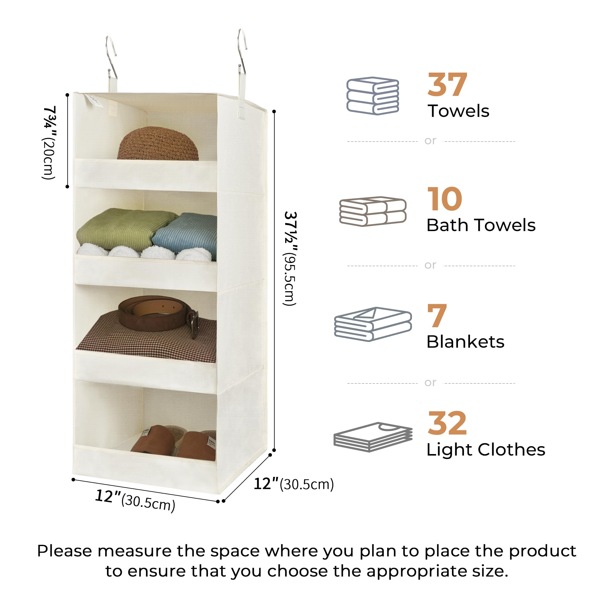 GRANNY SAYS 4-Shelf Hanging Closet Organizer - Space Saving Storage Shelves for Bedroom & Living Room (Beige, 2-Pack) - Perfect for Organizing Clothes, Toys, Shoes & Home Essentials
