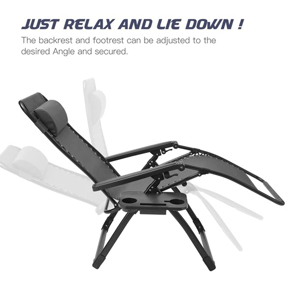 Premium Zero Gravity Lounge Chair - Large Outdoor Recliner with Adjustable Backrest, Padded Seat, Pillow & Cup Holder - Foldable Patio Chair for Backyard, Poolside, Camping & Beach Relaxation (Black)