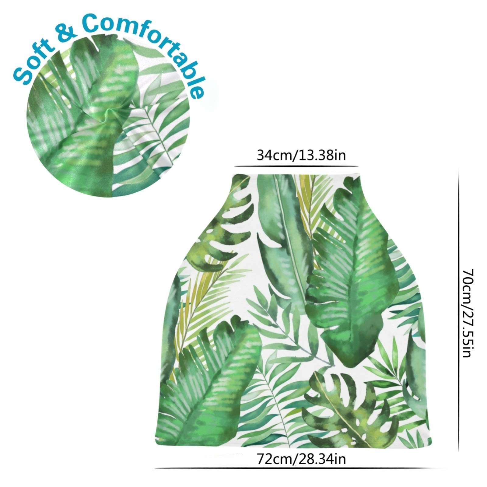 Breastfeeding Cover & Baby Car Seat Canopy - Soft, Breathable Nursing Scarf with Green Palm Leaves Design for Boys & Girls | Perfect for Nursing in Public, Stroller & Infant Car Seat Coverage