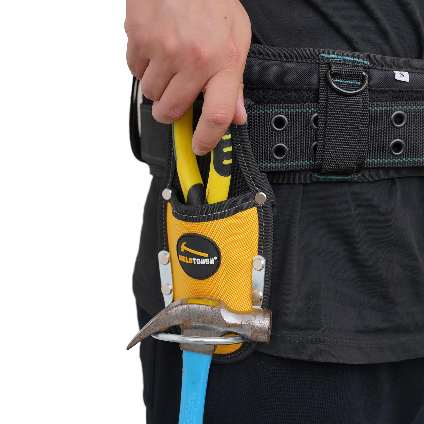 MELOTOUGH Heavy Duty Plier Holster & Hammer Holder - Durable Steel Loop Tool Belt Organizer for Construction, Electrician, HVAC - Compact Work Pocket for Easy Access & Secure Storage