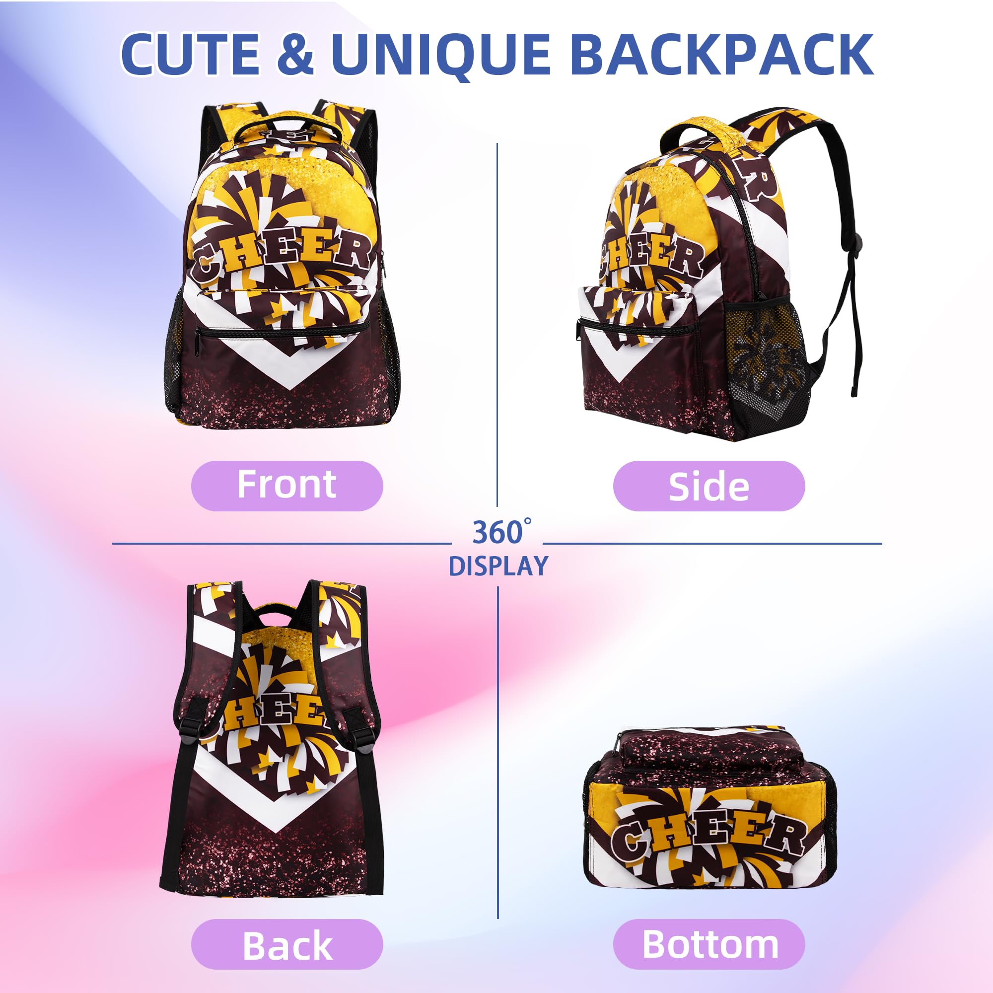 Cheerleader Gifts Backpack 17 Inch - Stylish Cheerleading Backpack for Women & Girls - Perfect Cheer Gifts for Practice, Games & Competitions - Durable 17