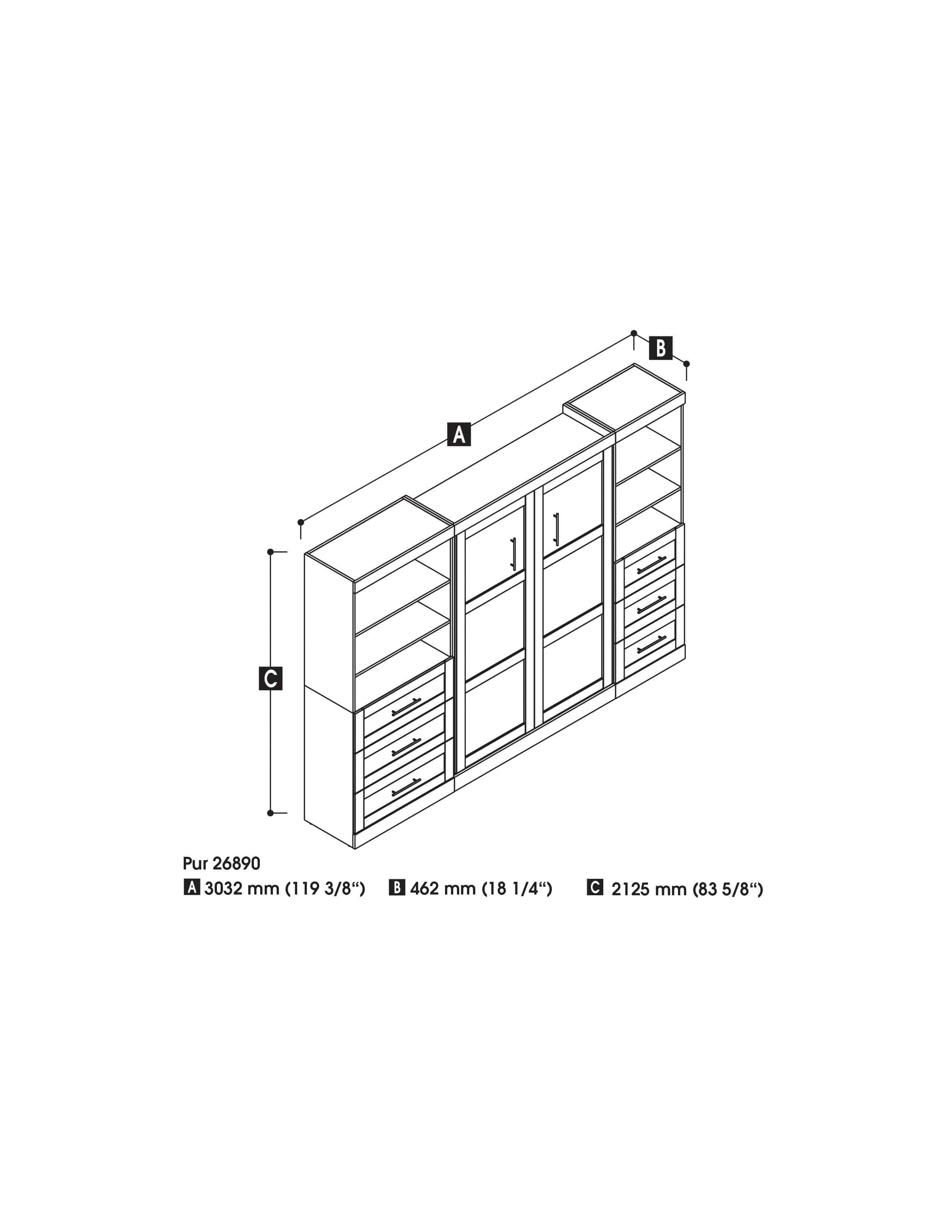 Pur Full Murphy Wall Bed with 2 Storage Units & Drawers (120 Inch) - 5 Color Options | Space-Saving Wall Bed for Small Apartments & Guest Rooms