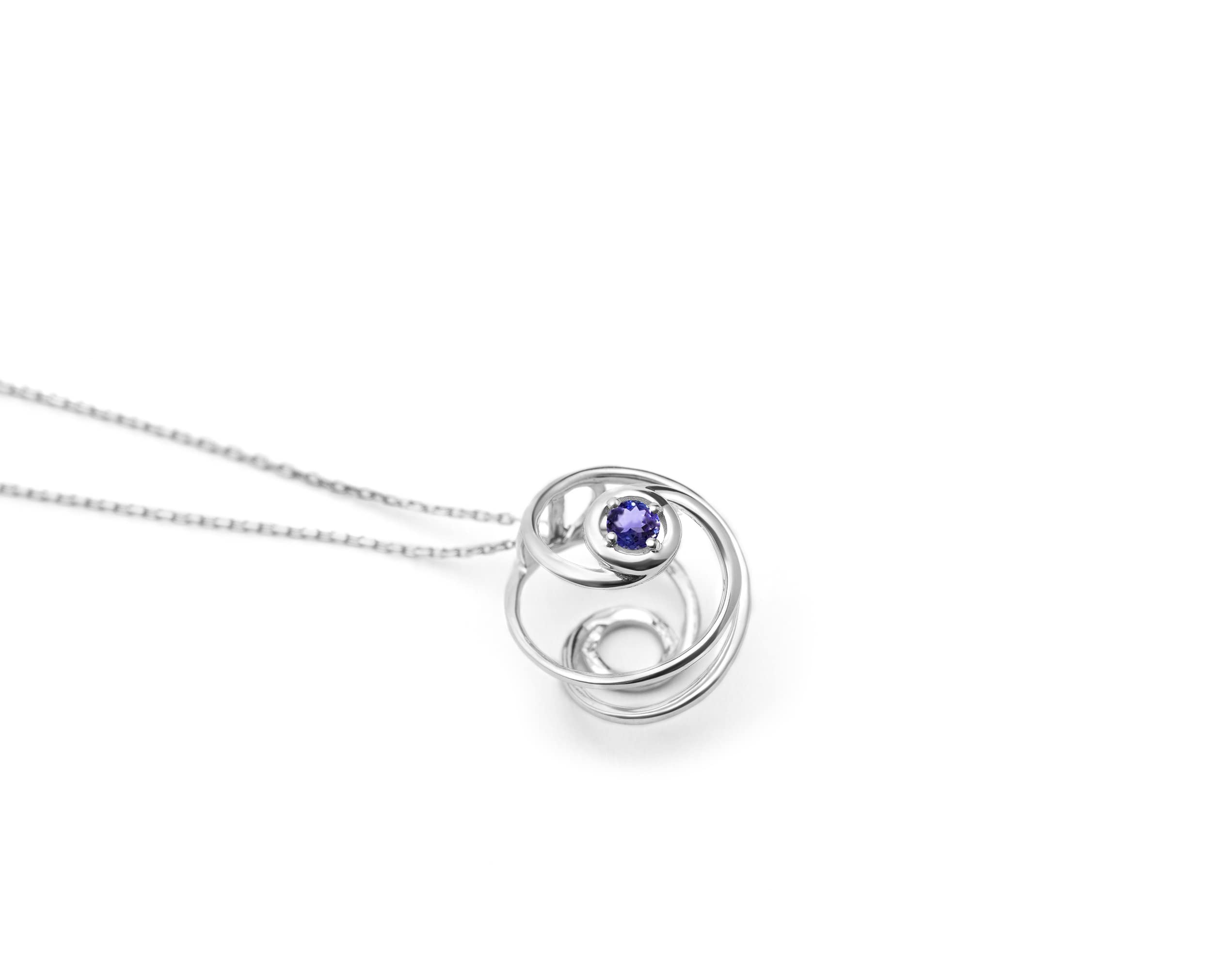 Tanzanite Charm Dainty Pendant Necklace - Simple Minimalist December Birthstone Jewelry - Delicate Circle White Gold Necklace for Women - Perfect Gift for Birthday, Anniversary & Special Occasions