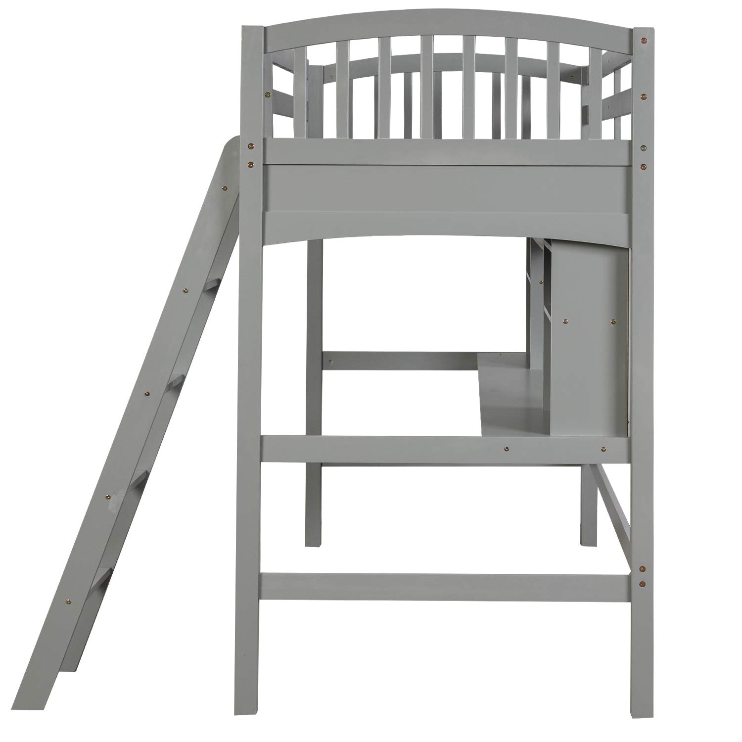 Merax Twin Size Loft Bed with Storage Shelves, Desk & Ladder - Space-Saving Gray Study Bed for Kids & Teens - Perfect for Small Bedrooms, Dorms & Apartments