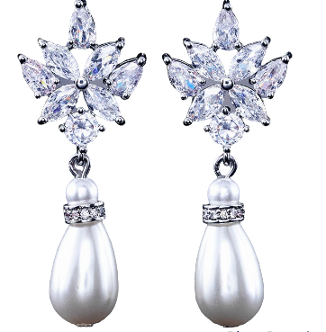 Julia Floral Tear Drop Pearl Earrings for Women - Elegant Dangle Pearl Jewelry Gift for Wedding, Party & Special Occasions