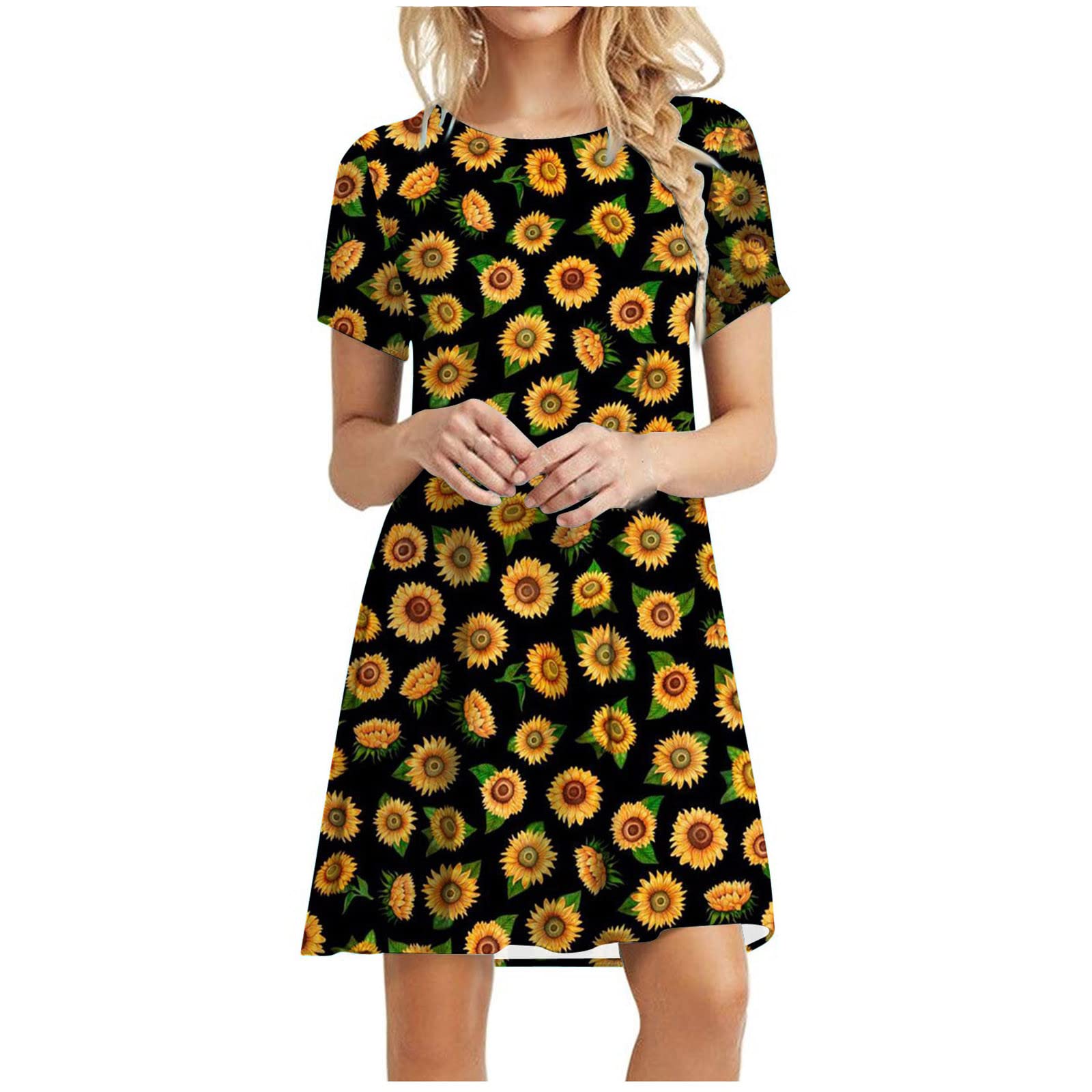 Women's Floral Short Sleeve T-Shirt Dress - Lightweight Summer Midi Swing Dress for Casual Wear | Perfect for Beach Outings, Picnics & Everyday Comfort