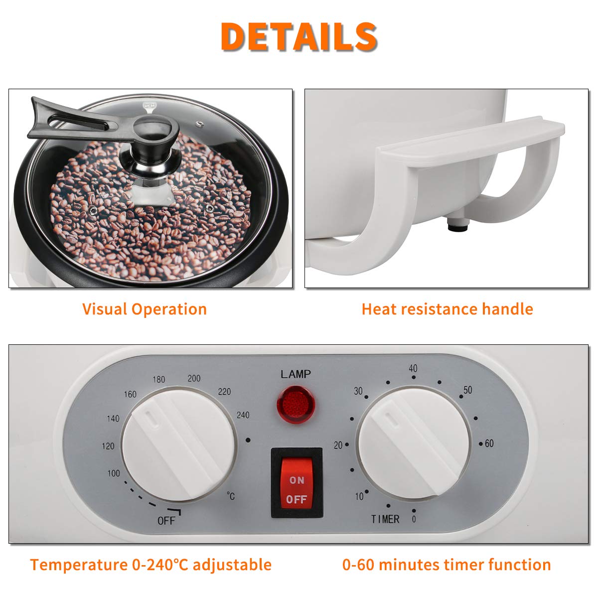 Upgrade 1200W Electric Coffee Roaster Machine for Home Use - 110V Household Coffee Bean Roaster with Timer - Perfect for Roasting Coffee Beans, Peanuts & Nuts - Ideal for Coffee Enthusiasts & Small Batch Roasting at Home