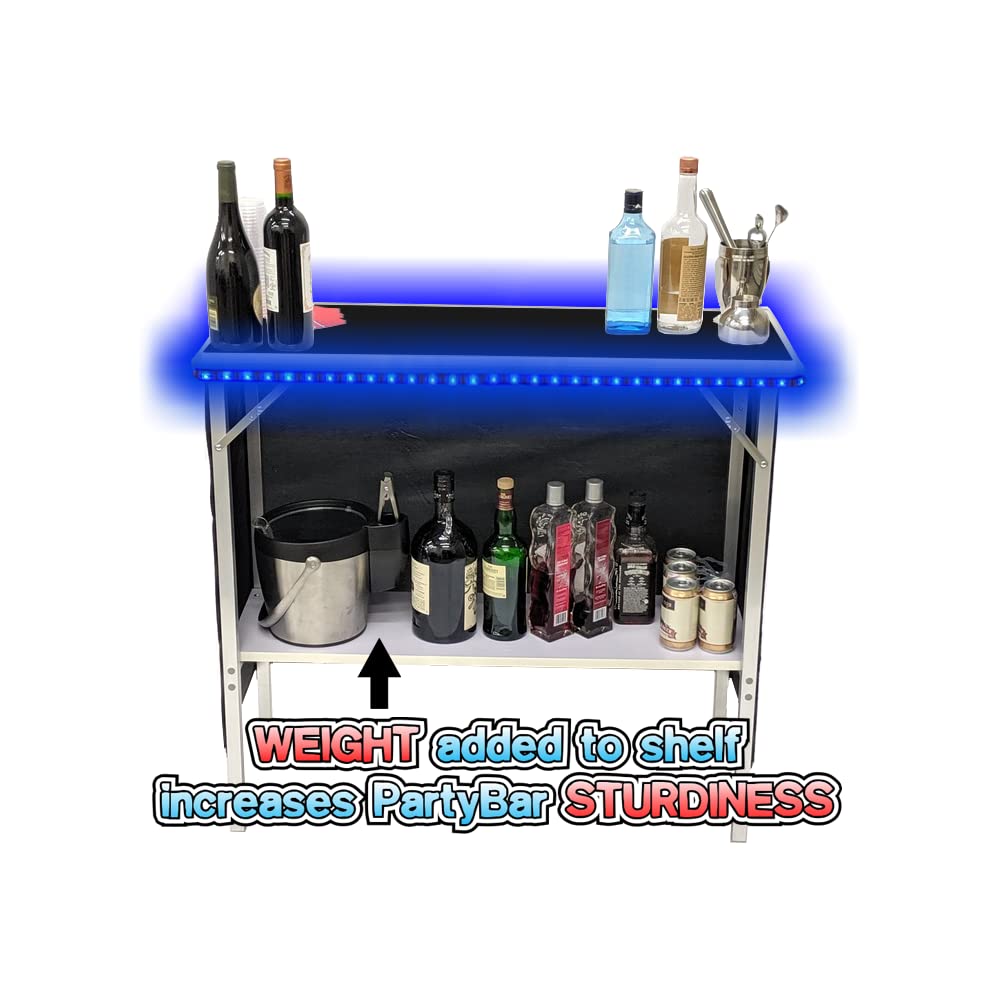 Portable Folding Party Bar with LED Lights - Black & Hawaiian Skirts, Storage Shelf & Carrying Case - Perfect for Outdoor Events, Backyard Parties & Tailgating