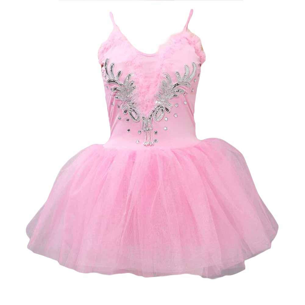 Elegant Swan Ballet Dance Dress for Women - Spaghetti Strap Tutu Short Dress with Sequined Flower Design, Sleeveless Performance Costume in Pink | Perfect for Ballet Recitals, Dance Competitions & Theatrical Performances