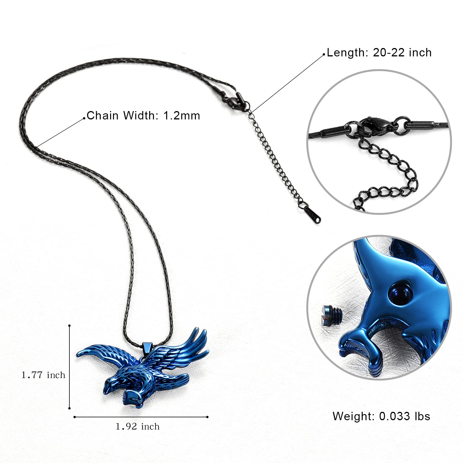 Cremation Jewelry for Ashes - Stainless Steel Eagle Urn Necklace for Memorial Keepsake | Pet & Human Loss