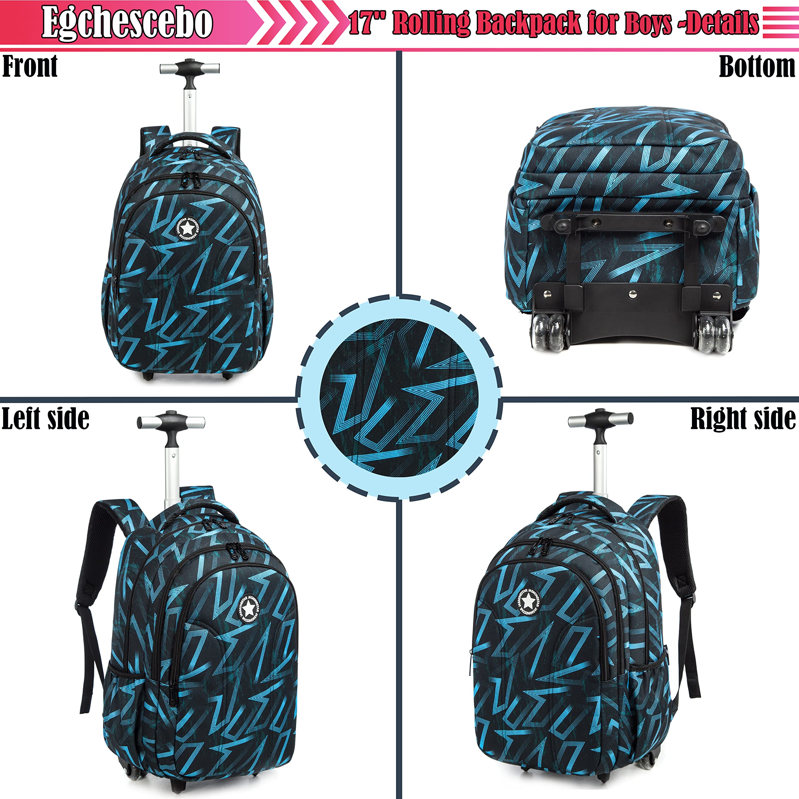 Egchescebo 17 Inch Kids Backpack for Boys - Durable School Backpack with Roulette Design, Lightweight Bookbag for Elementary Students - Perfect for School, Travel & Daily Use