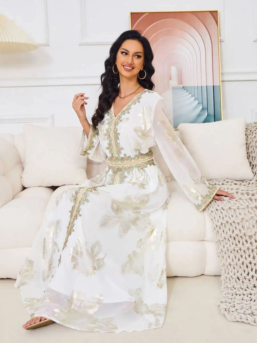 Elegant Eid Bronzing Caftan Kaftan Dress for Women - Luxury Evening Party Gown for Celebrations & Special Occasions | Perfect for Eid, Weddings, and Formal Events