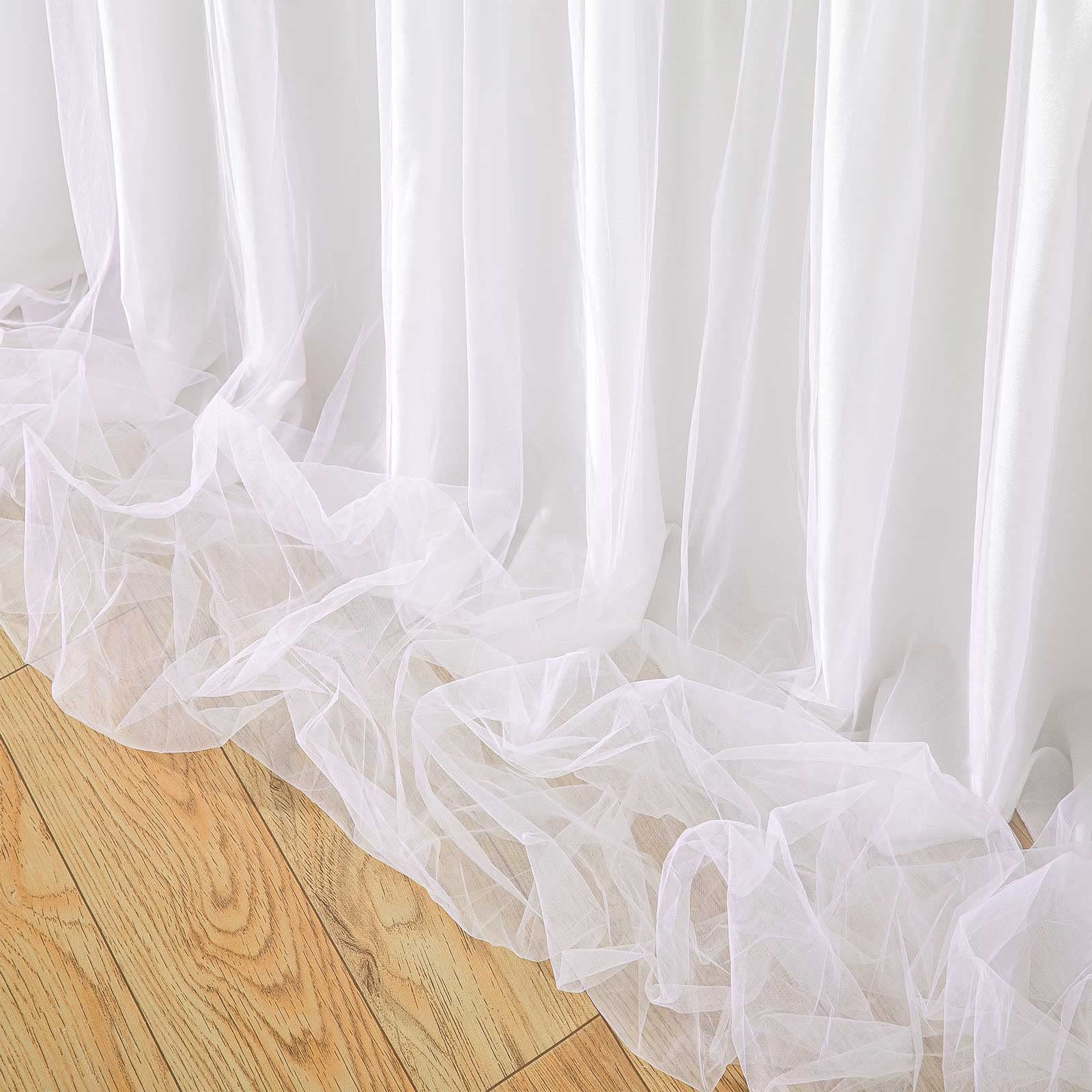 9ft White LED Tulle Table Skirt for Rectangle & Round Tables - Wedding, Bridal Shower, Birthday Party Decorations - Perfect for Banquet Halls, Reception Tables, and Special Event Centerpieces
