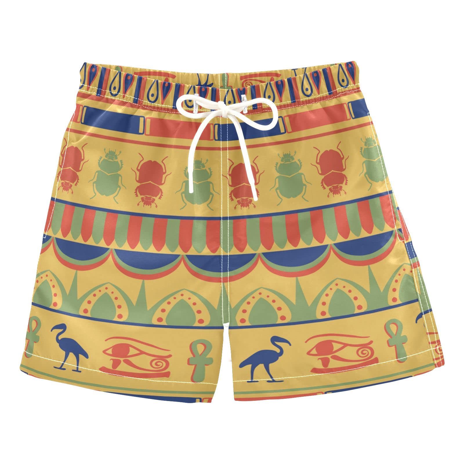 AMICHIC Boys' Egyptian Ornament Swim Trunks - Quick Dry Mesh Lined Beach Shorts with Adjustable Waist | Perfect for Swimming, Pool Parties & Summer Vacations