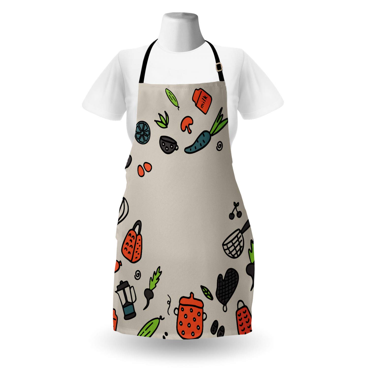 Ambesonne Personalized Chef Apron - Unisex Kitchen Bib with Adjustable Neck, Doodle Design of Cooking Appliances & Dishes, Adult Size in Pale Sepia | Perfect for Home Cooking, BBQ, Baking & Culinary Gifts