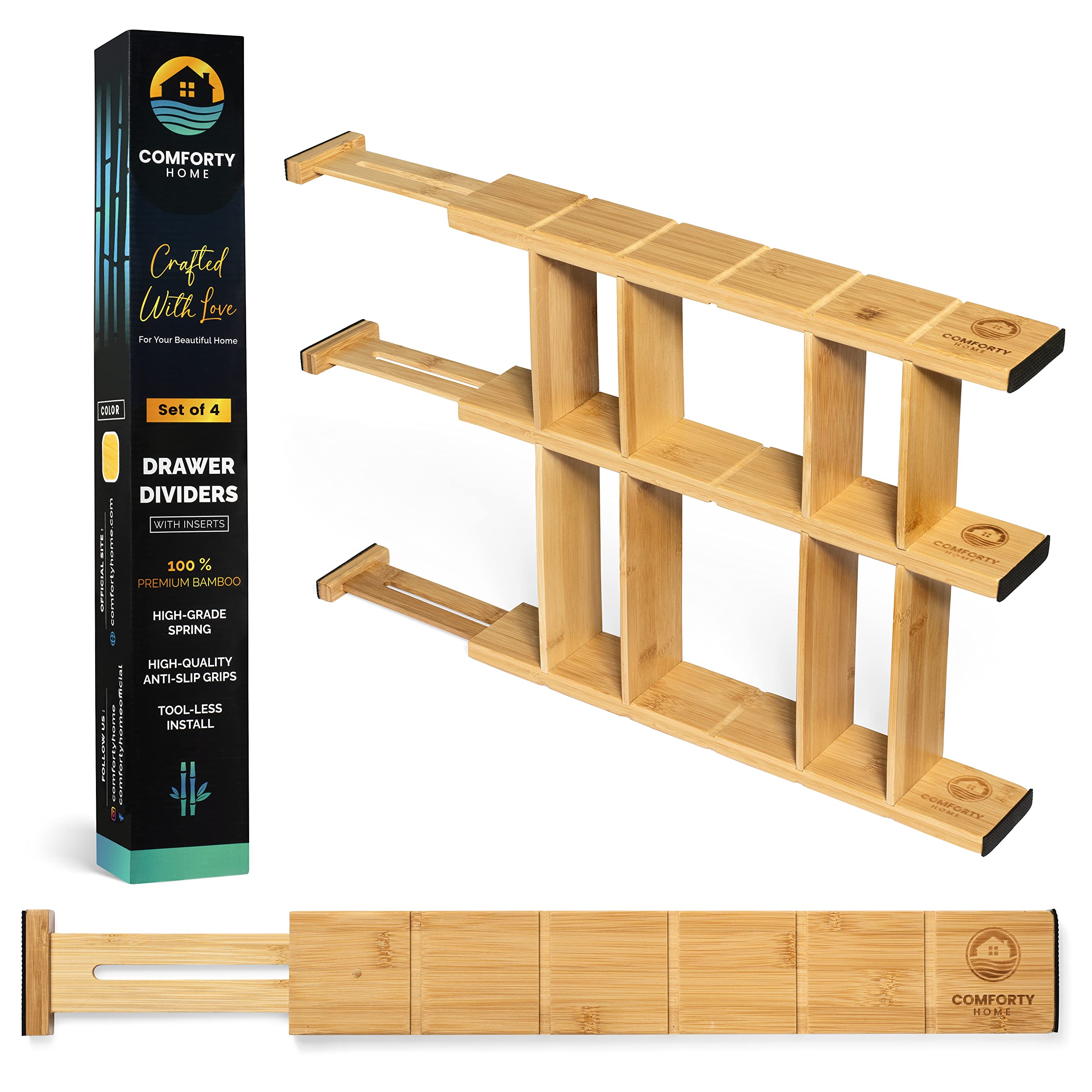 COMFY HOME Adjustable Kitchen Drawer Divider Set of 4 (16.5
