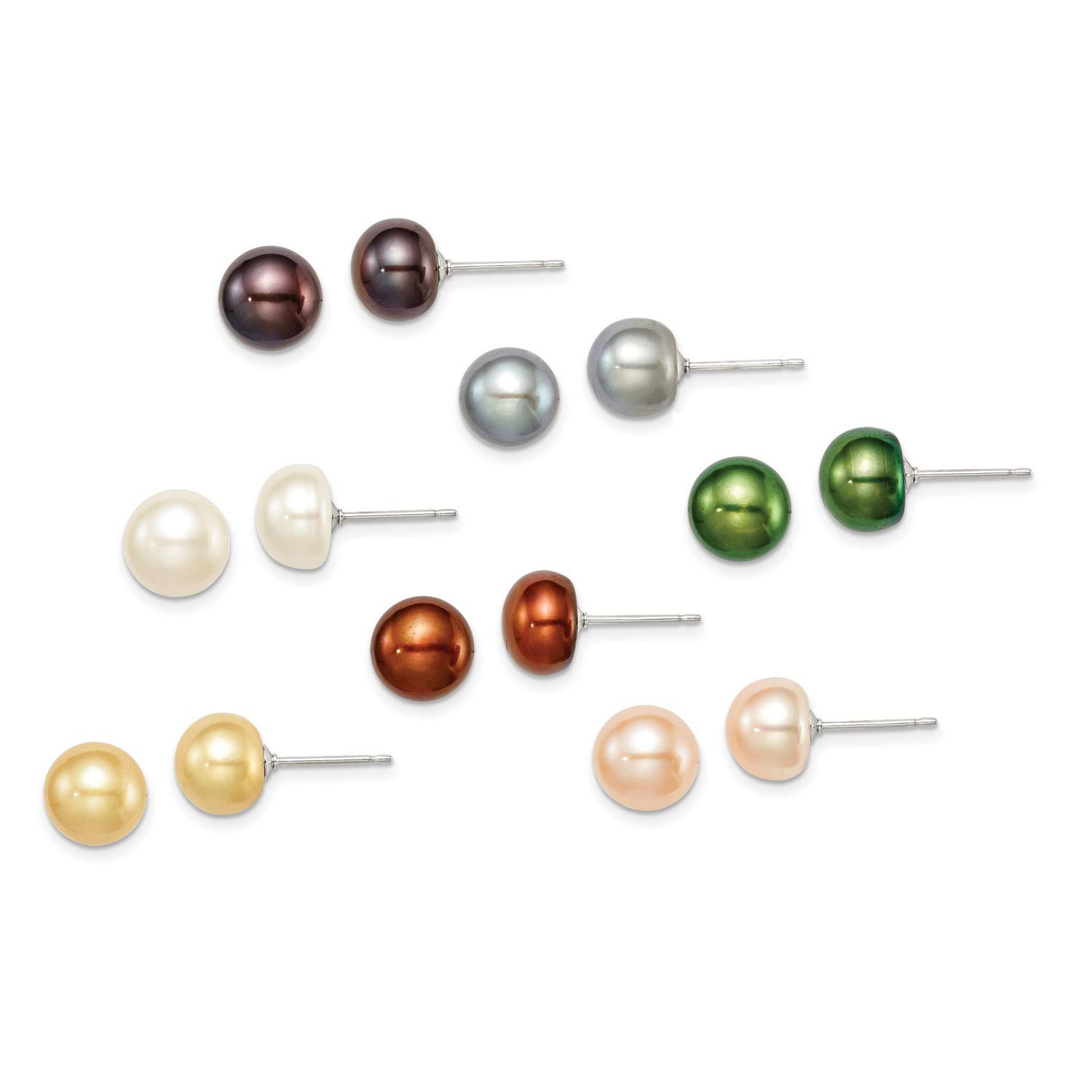 Sterling Silver 8-8.5mm Multi-Color Freshwater Cultured Pearl Earrings for Women - Elegant Stud Earrings Set for Wedding, Party & Daily Wear