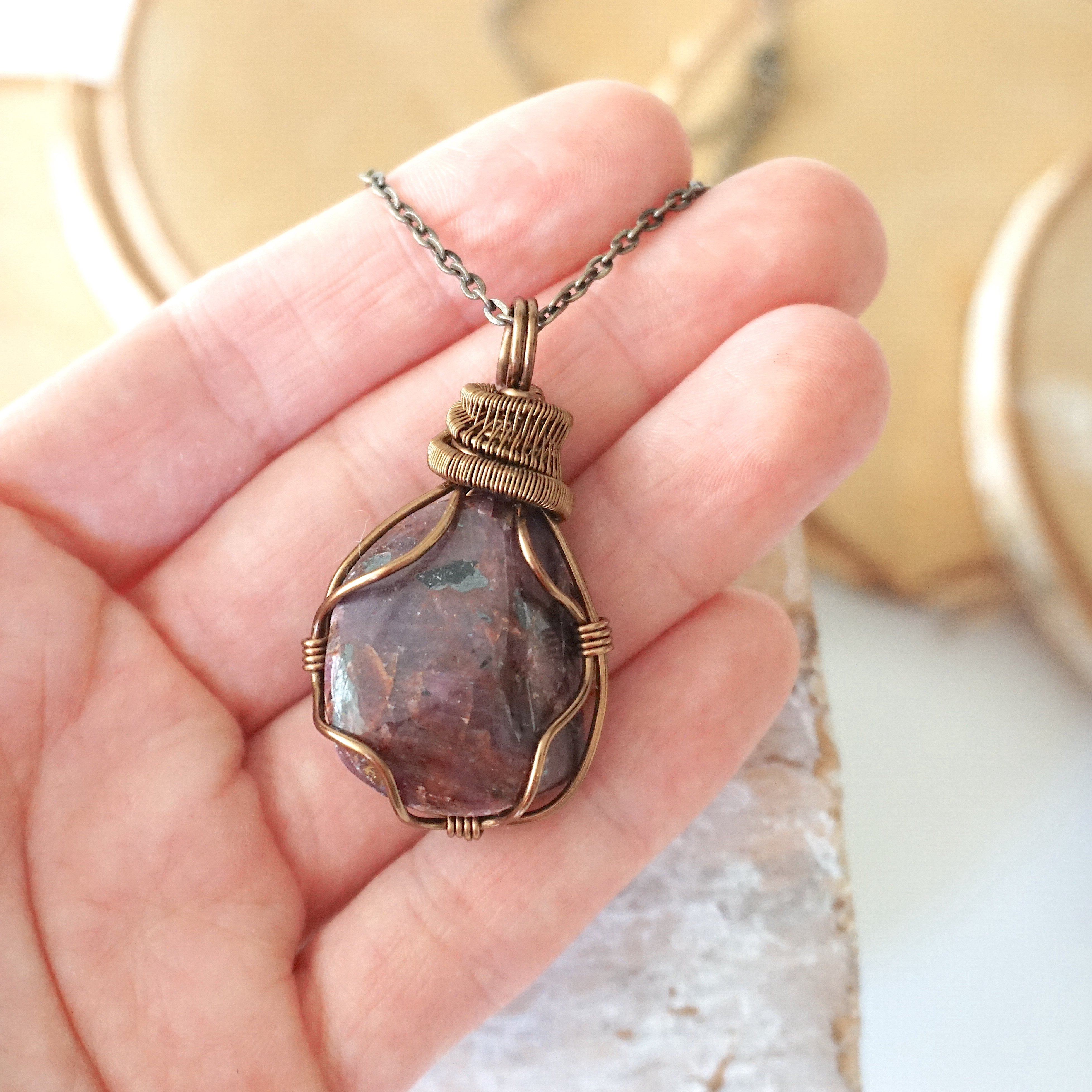 Raw Ruby Necklace in Antique Bronze - Handmade Bohemian Jewelry for Women, Perfect for Boho Chic Outfits & Special Occasions