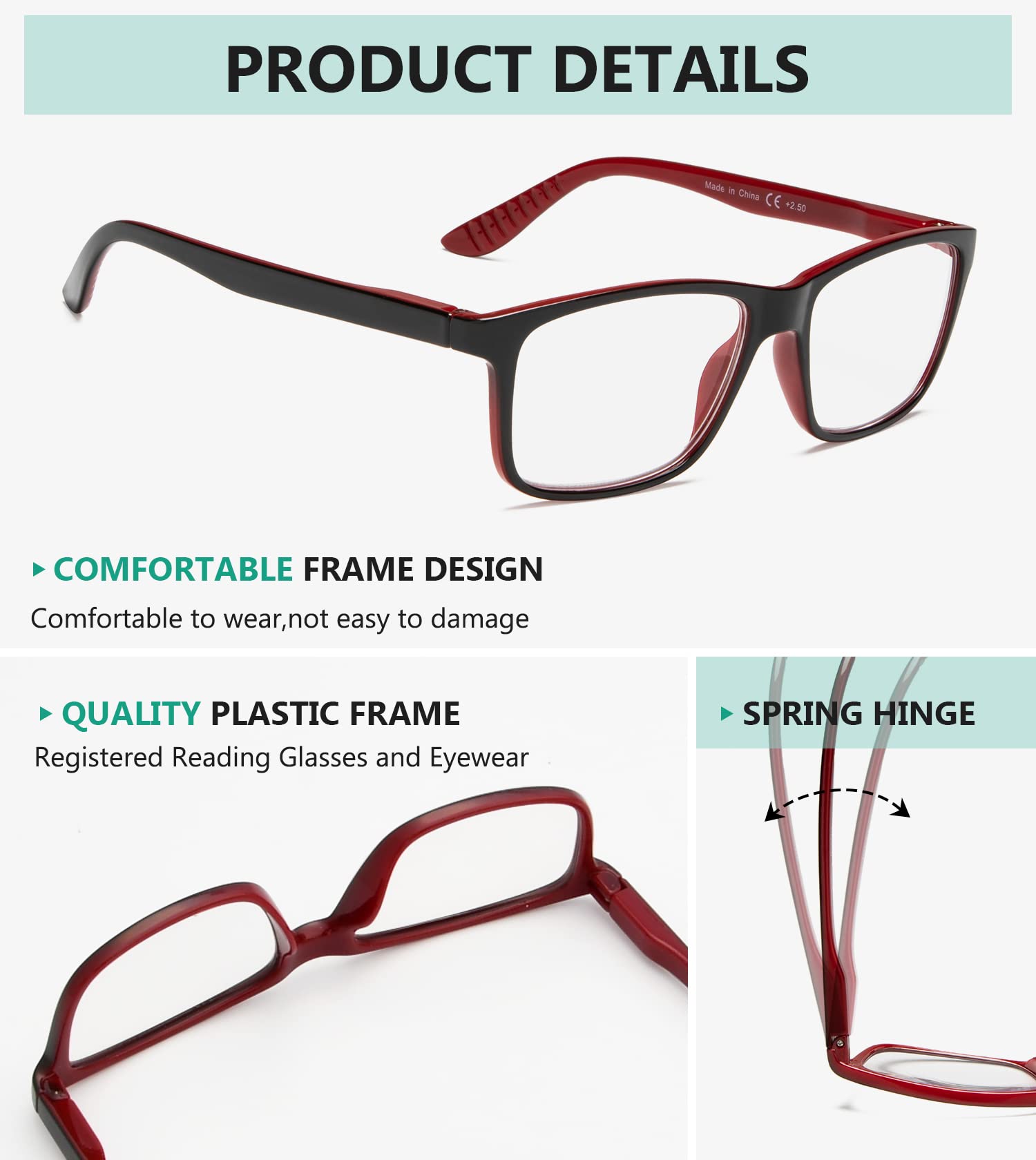 Eyekepper Photochromic Reading Glasses for Women & Men - Lightweight +3.00 Magnification, UV Protection, Red Frame - Perfect for Indoor/Outdoor Reading, Driving & Daily Use