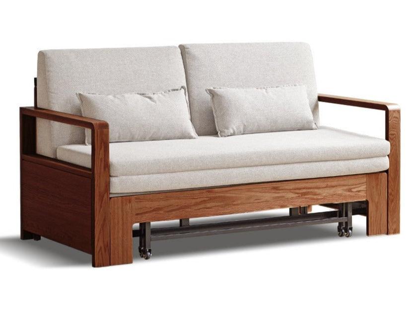 Solid Oak Wood Sofa Bed - Modern Multifunctional Convertible Sleeper for Small Spaces | Living Room, Guest Room & Studio Apartment Furniture