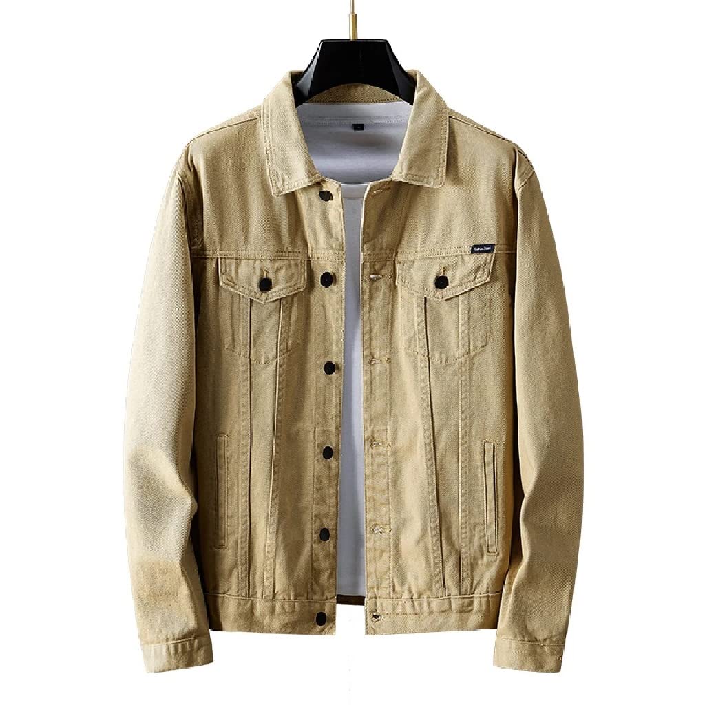 Men's Slim Fit White Denim Jacket - Korean Style Casual Cargo Jeans Coat for Spring & Autumn - Plus Size 5XL (Color: A, Size: 3XL) | Trendy Streetwear for Everyday Outfits & Layering