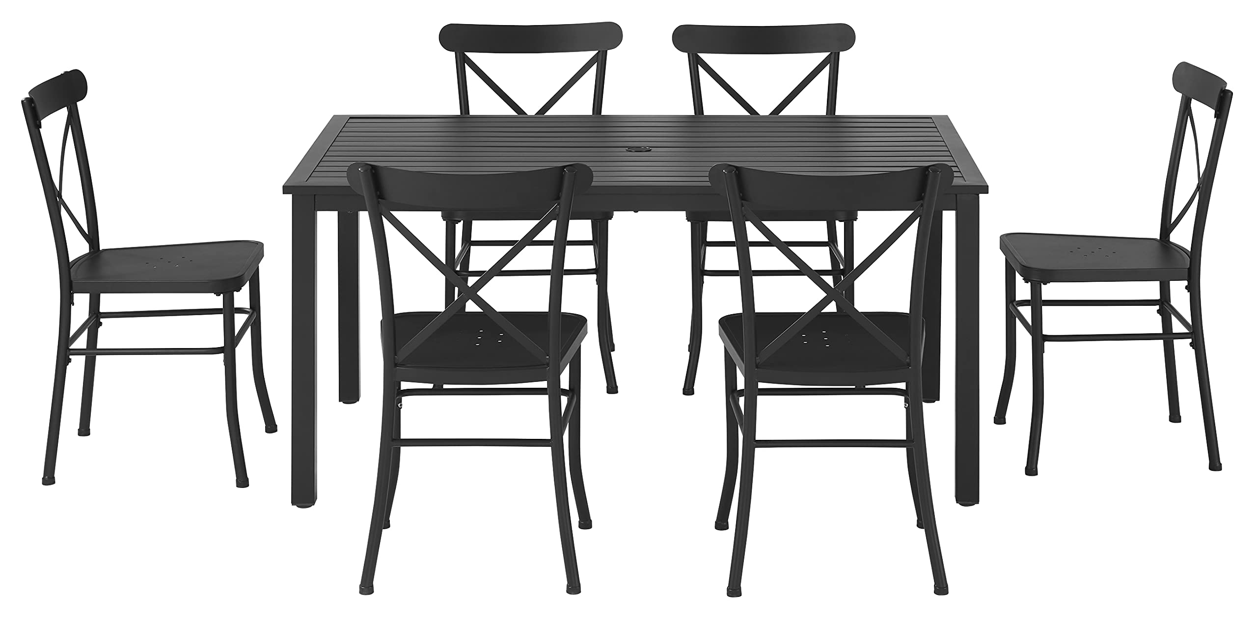 Crosley Furniture Astrid 7-Piece Outdoor Dining Set for 6 - Patio Table & Chairs in Matte Black for Backyard, Deck, Garden - Perfect for Outdoor Entertaining & Family Gatherings