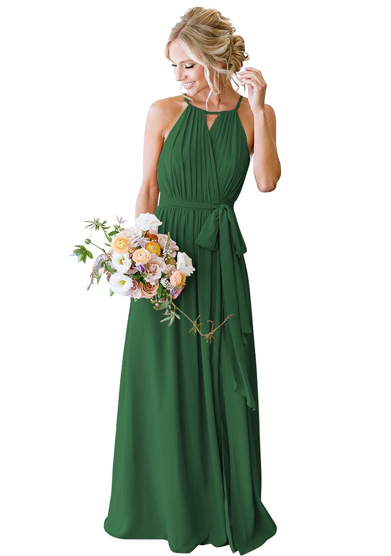 Elegant Halter Chiffon Bridesmaid Dress for Women - Long A-Line Formal Gown with Pleated Details | Perfect for Weddings, Proms, and Special Occasions | Stylefun CYM032