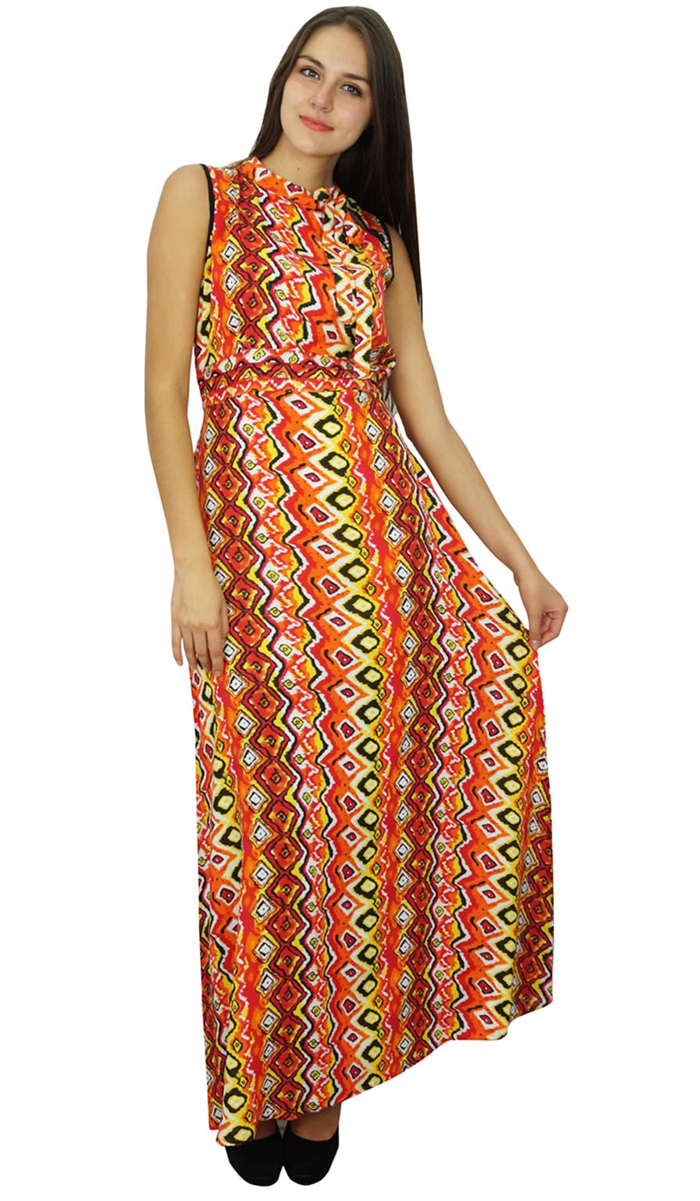 Bimba Women's Bohemian Maxi Dress - Flowy Rayon Long Summer Dress for Beach, Vacation & Casual Wear