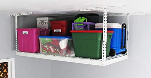 Heavy Duty Overhead Garage Storage Rack - 400 lb Capacity Adjustable Ceiling Mount Shelves 3x6 White (12
