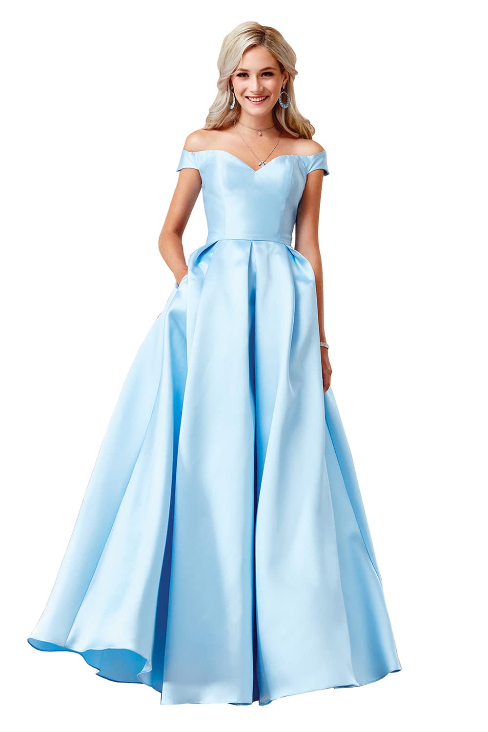 Elegant Off Shoulder Prom Dresses for Women - Long Satin Ball Gowns with Pockets | Formal Evening Gowns for Homecoming, Wedding, Party & Special Occasions