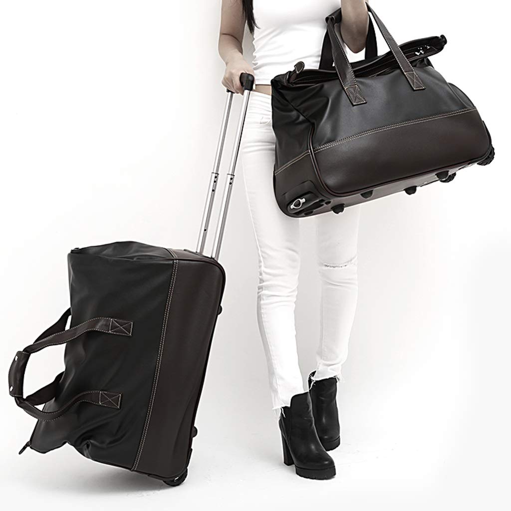 Premium Soft PU Rolling Tote Travel Bag with Wheels - Waterproof Wheeled Duffle Carry On Luggage for Business & Weekend Trips - Medium Black Weekender Bag for Women (Perfect for Air Travel, Gym & Overnight Stays)