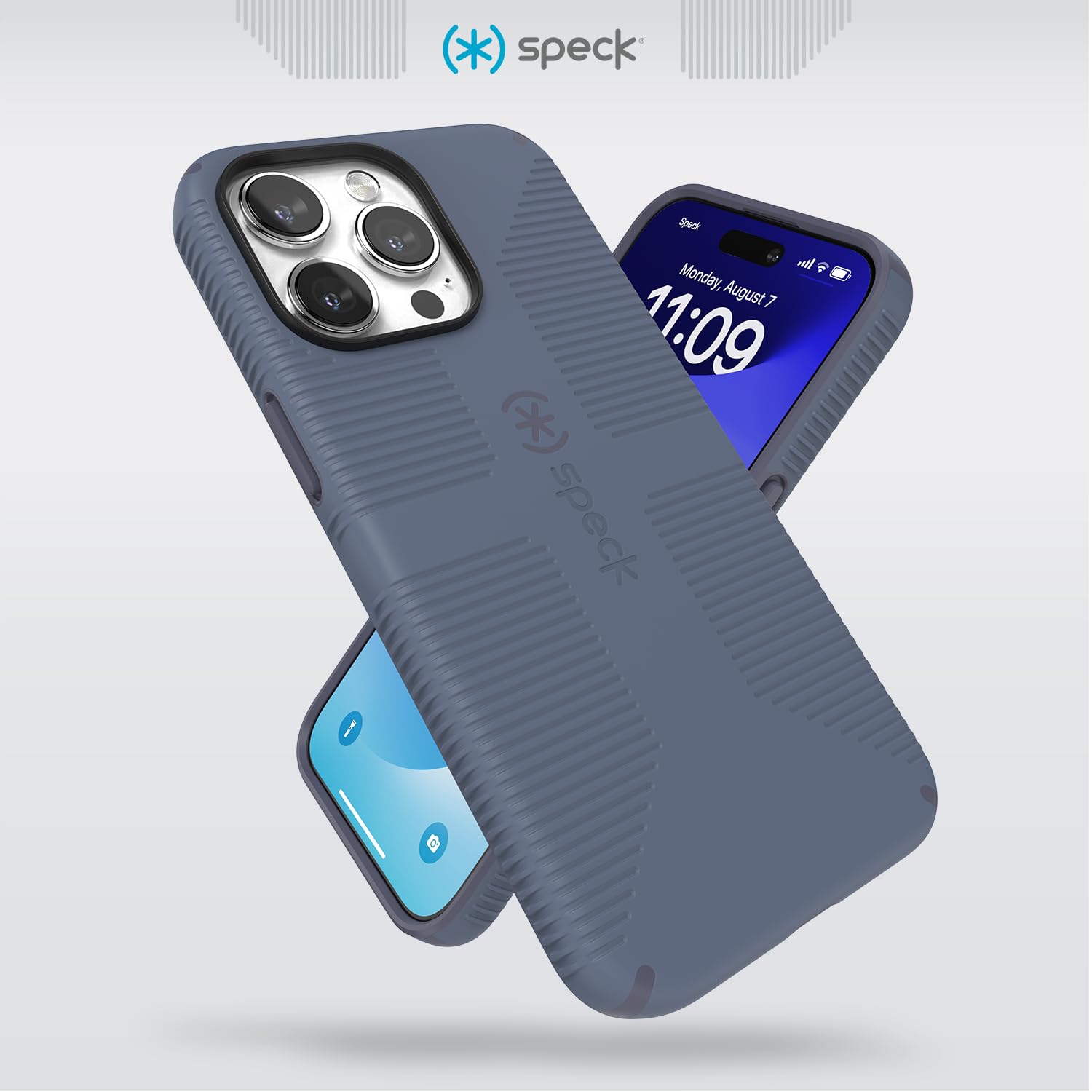 Speck CandyShell Grip Case for iPhone 15 Pro Max (6.7 Inch) - MagSafe Compatible, Military-Grade Drop Protection, Scratch Resistant & Soft Touch - Mystery Blue/Faded Denim - Perfect for Everyday Use, Travel & Outdoor Activities