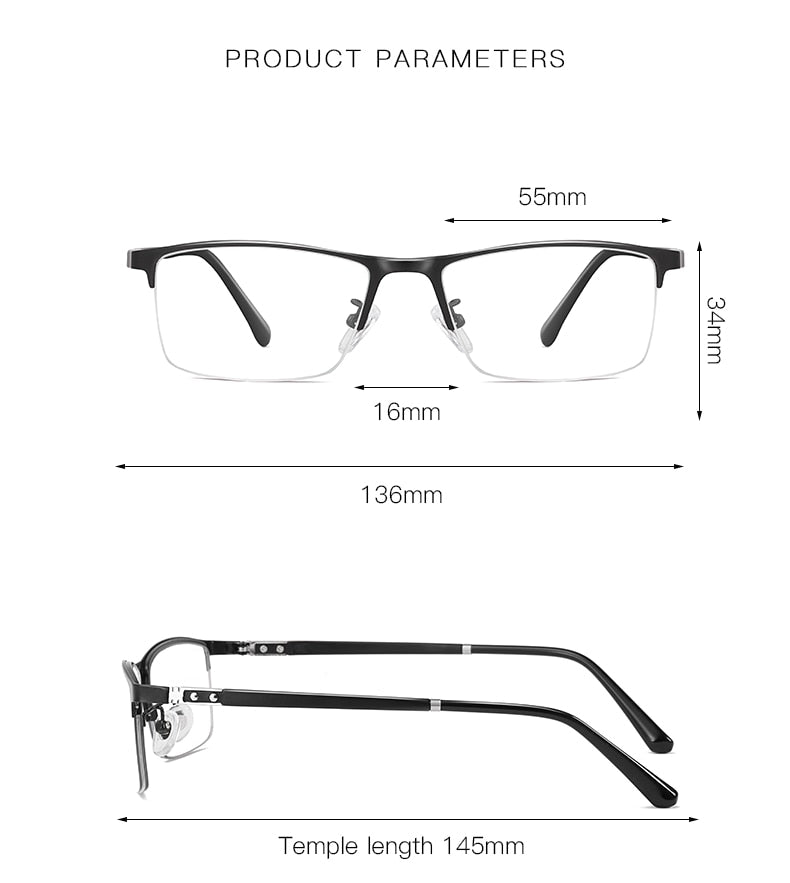 Aidien Men's Custom Lens Semi-Rimless Alloy Frame Eyeglasses AR5055 - Lightweight & Durable Glasses for Work, Reading & Everyday Use