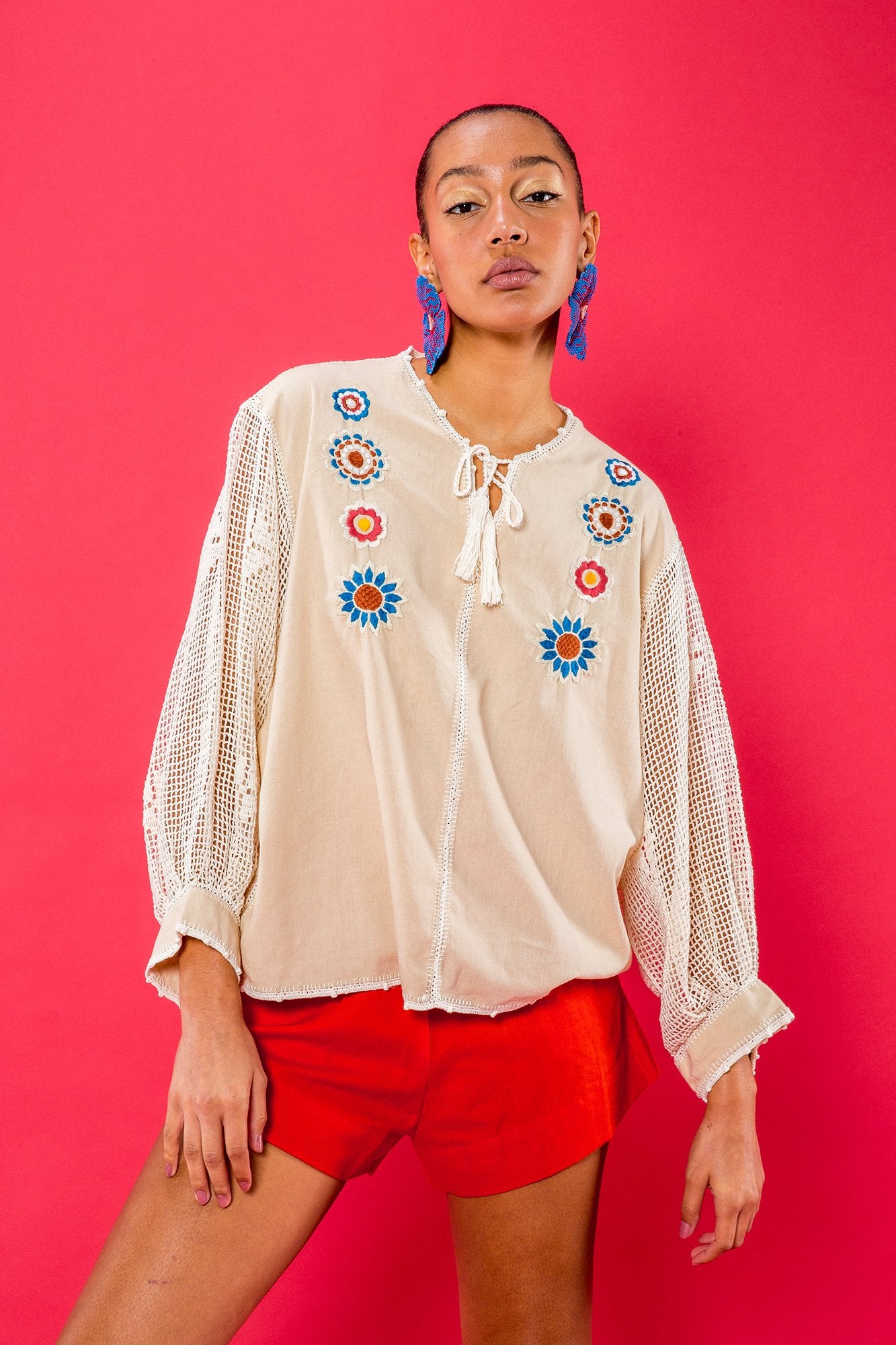 San Juan Blouse Women's Floral Embroidered Boho Top - Summer Beach Vacation Outfit, Casual Wear & Festival Fashion