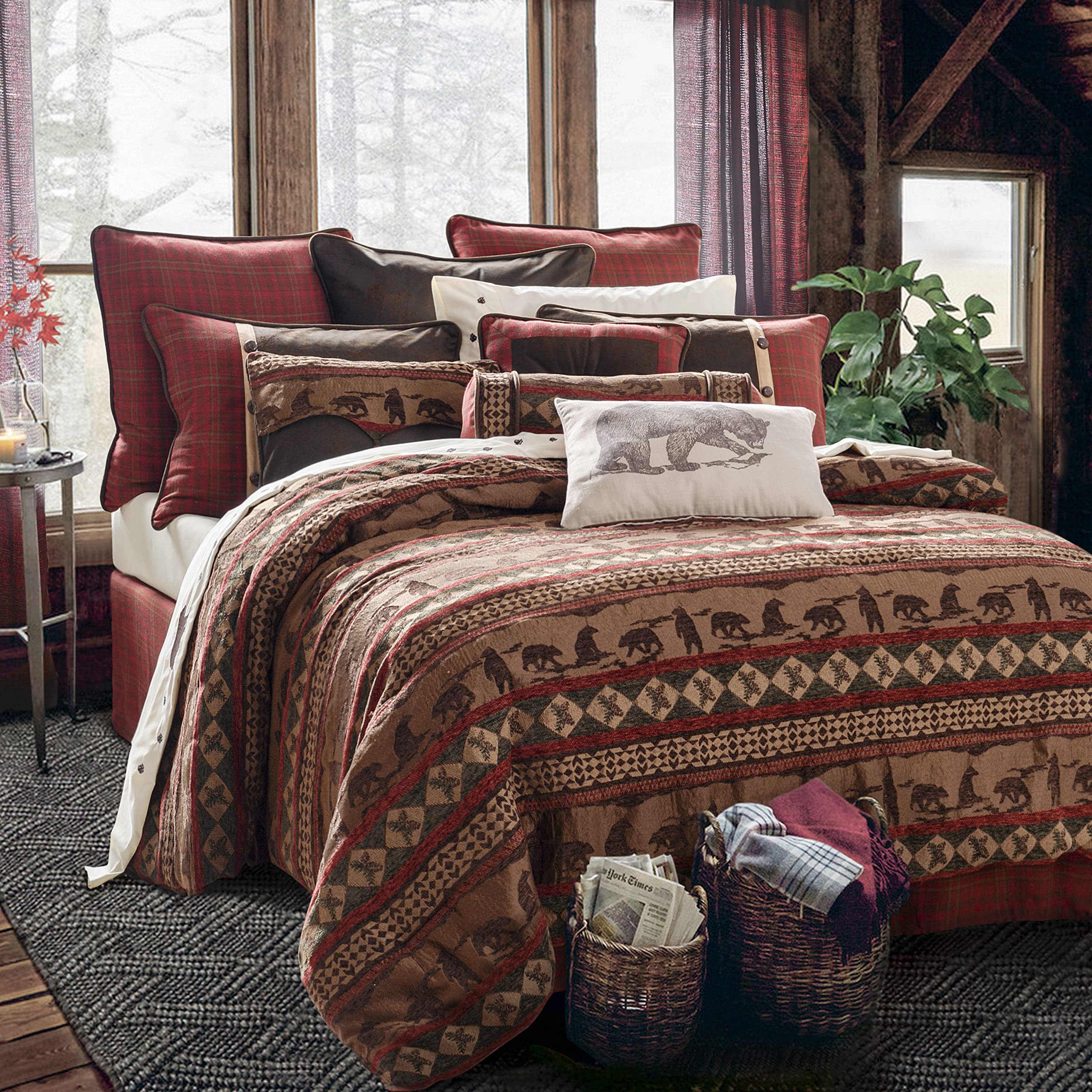 Premium H HIEND ACCENTS Comforter Set - Soft Polyester Cotton Blend, Red & Brown, Twin Size - Cozy Bedding for Kids & Guest Rooms