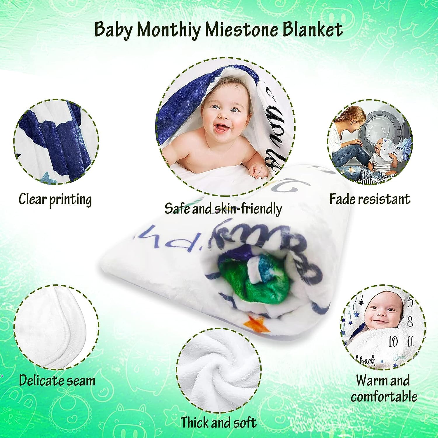 Premium Baby Milestone Blanket - Soft Fleece Woodland Animals Blanket for Photography & Baby Shower Gifts (60