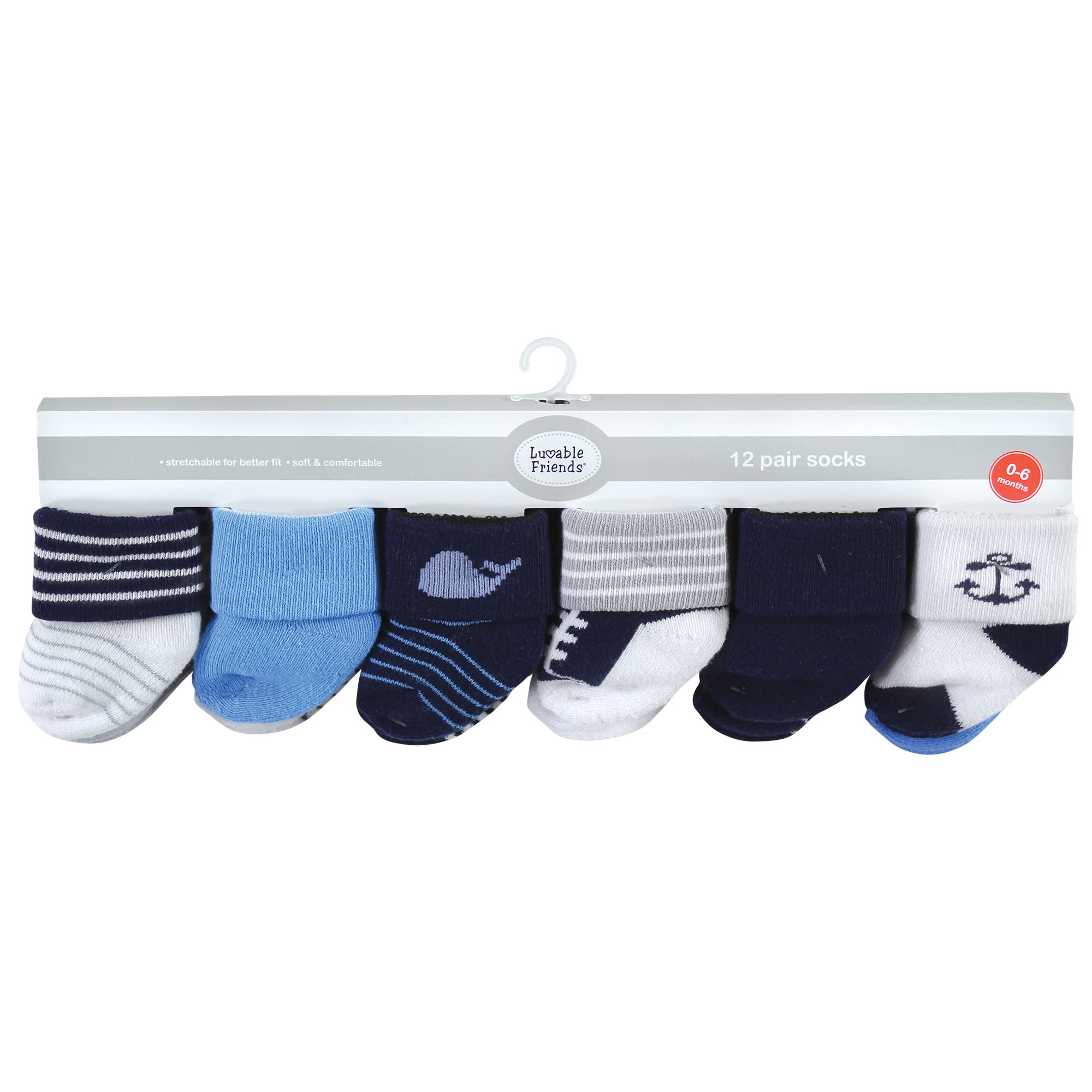 Luvable Friends Soft Terry Cotton Baby Socks for Newborns & Infants - Non-Slip, Breathable & Comfortable for Everyday Wear, Playtime & Photo Shoots