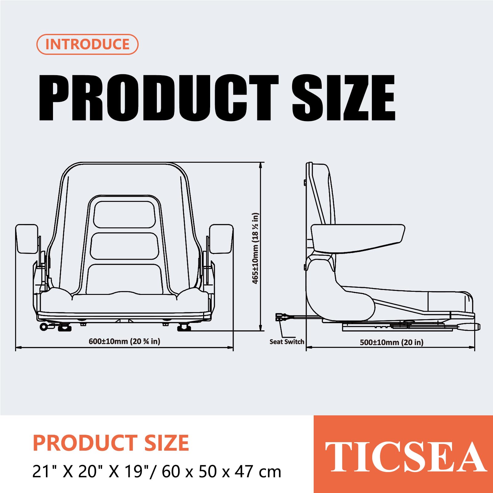 Universal Fold Down Forklift Seat with Adjustable Angle Backrest, Armrests & Micro Switch - Heavy Duty Suspension Seat for Tractors, Excavators, Skid Steers, Backhoes, Dozers & Telehandlers - Ergonomic Design for All-Day Comfort in Construction & Farming Operations