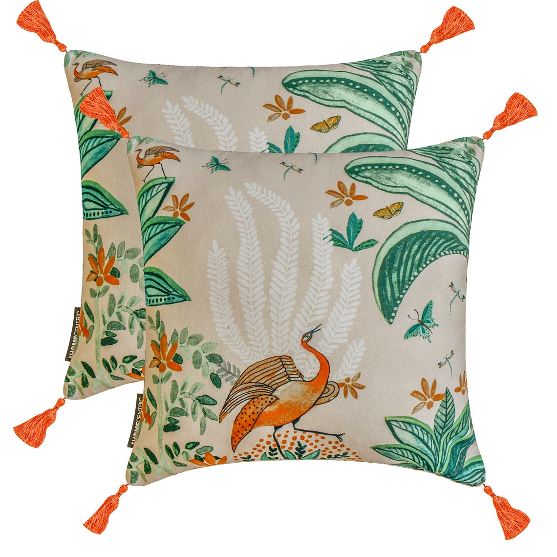 Birdsong Bliss Green Cotton Throw Pillow Cover - Soft Decorative Cushion Case for Sofa, Bed, Living Room & Home Decor