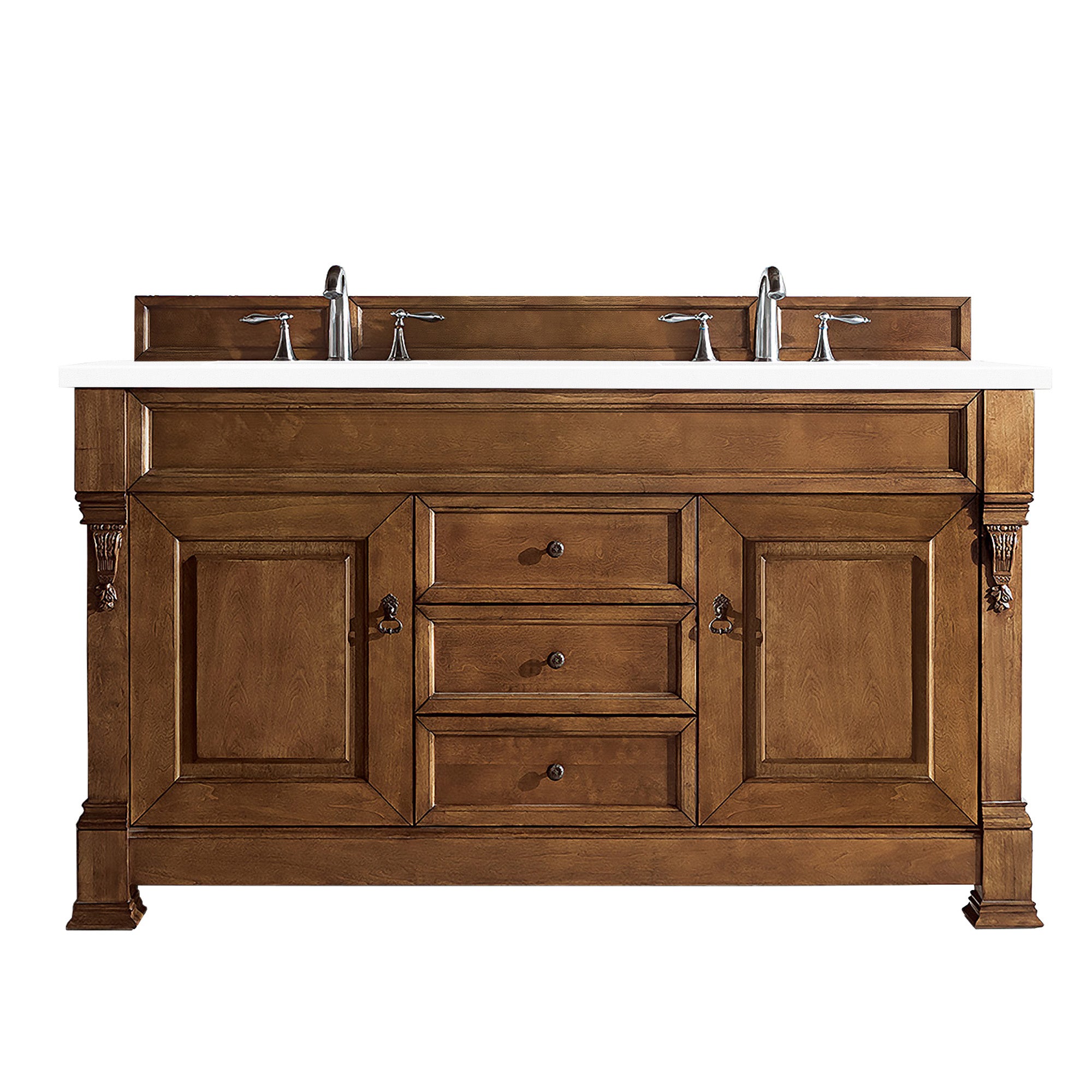 Brookfield 60-Inch Double Vanity with Country Oak Finish & 3CM Classic White Quartz Top – Perfect for Bathroom Renovation & Modern Home Decor