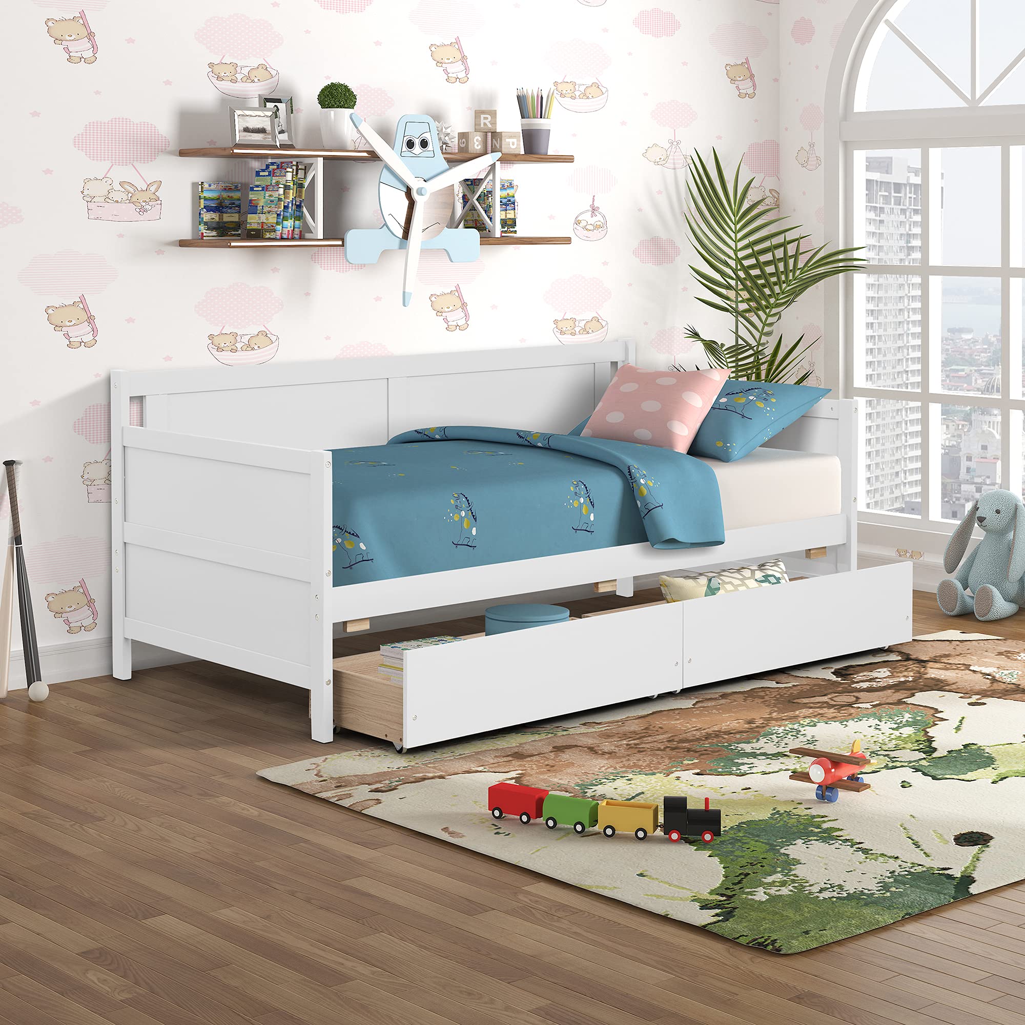 WIILAYOK Twin Daybed Frame with 2 Storage Drawers - Sturdy Captain's Bed & Convertible Sofa Bed for Bedroom & Living Room, No Box Spring Required | Perfect for Guest Rooms, Small Spaces & Multi-Functional Furniture Needs