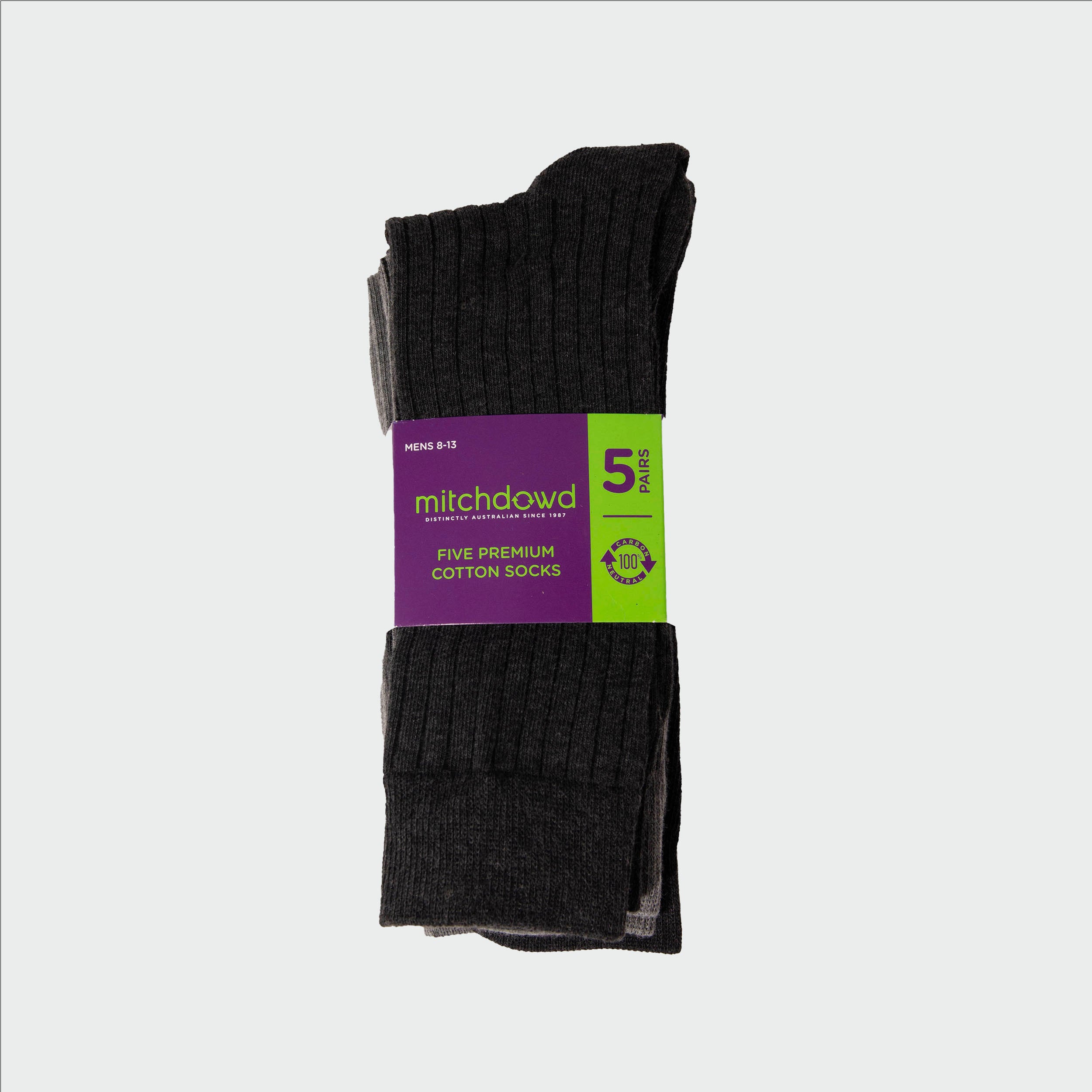 Men's Plain Cotton Crew Socks 5-Pack Black - Soft Breathable Everyday Socks for Work, Gym & Casual Wear