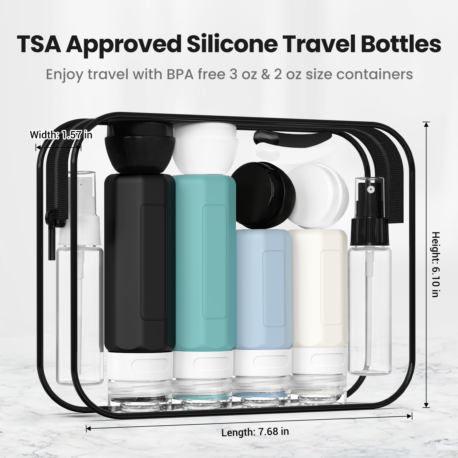17 Pack TSA Approved Leak Proof Travel Bottles for Toiletries - Refillable Travel Size Containers for Shampoo, Body Wash, Lotion & Conditioner (Blue) - Perfect for Airplane Carry-On, Vacation & Gym Essentials