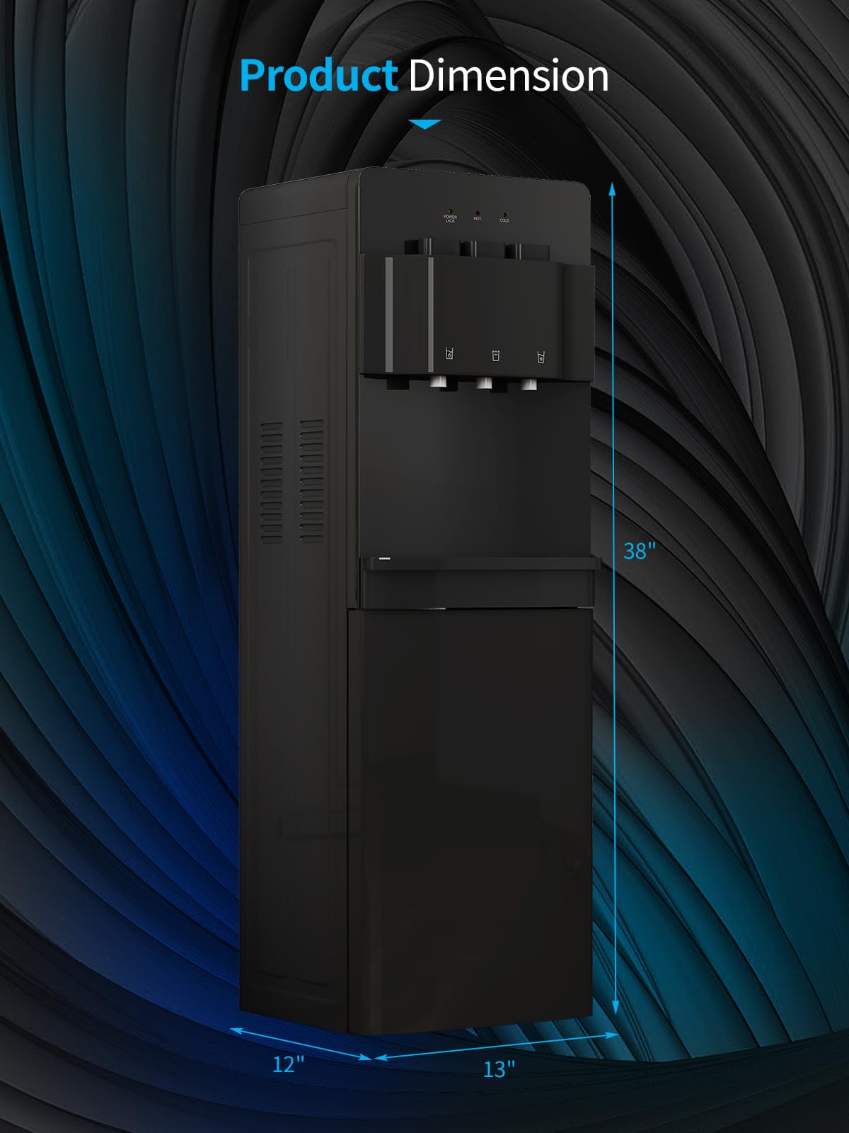 TABU Bottom Loading Water Cooler Dispenser with Hot, Cold & Room Temperature Settings - Child Safety Lock & Anti-Scalding Design for 3/5 Gallon Bottles (Black) - Perfect for Home, Office & School Hydration Needs