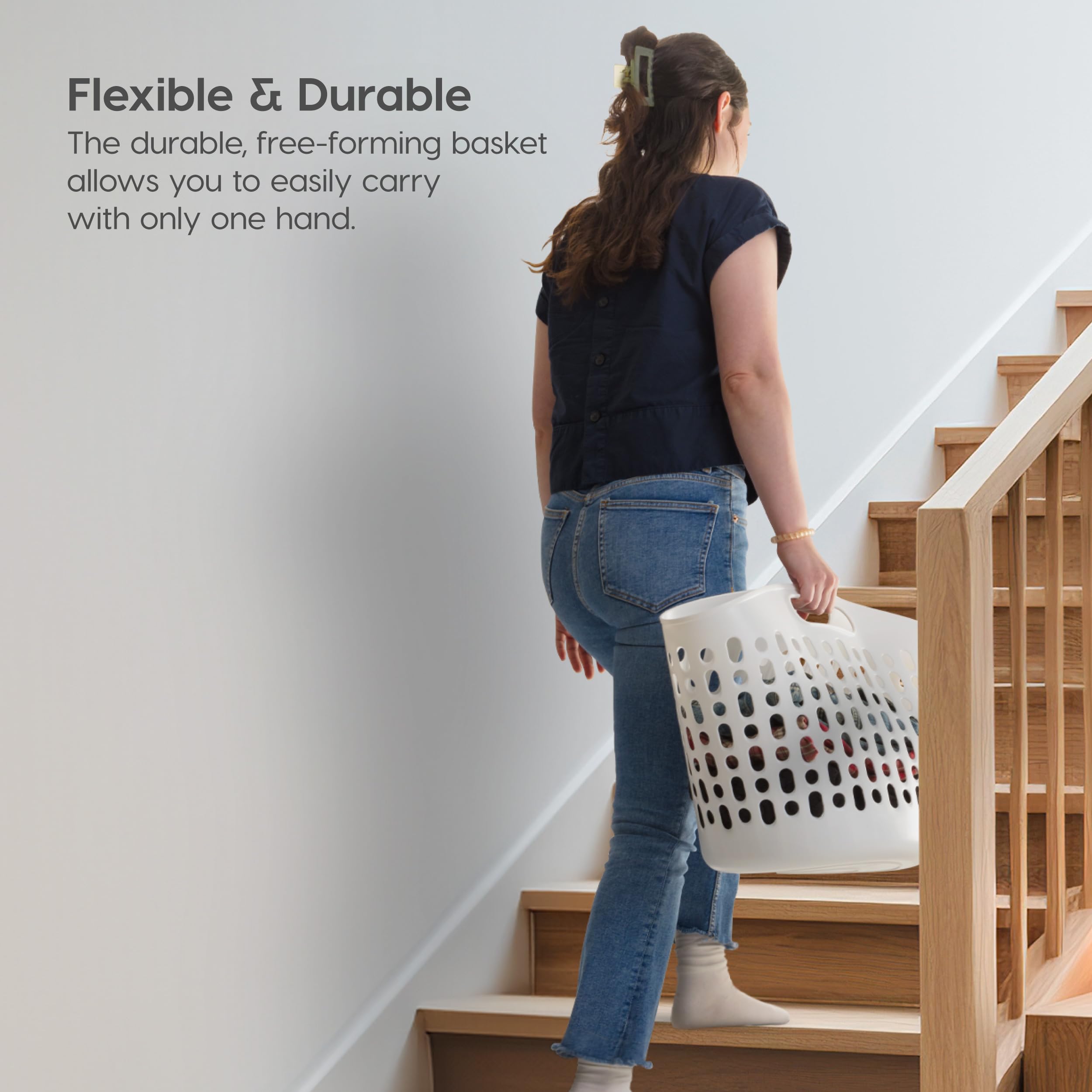 IRIS USA 30L Durable Laundry Basket with Ventilation Holes - Portable Round Storage Hamper for Closet, Dorm, Laundry Room & Bedroom - White | Perfect for Organizing Clothes, Toys & Household Items