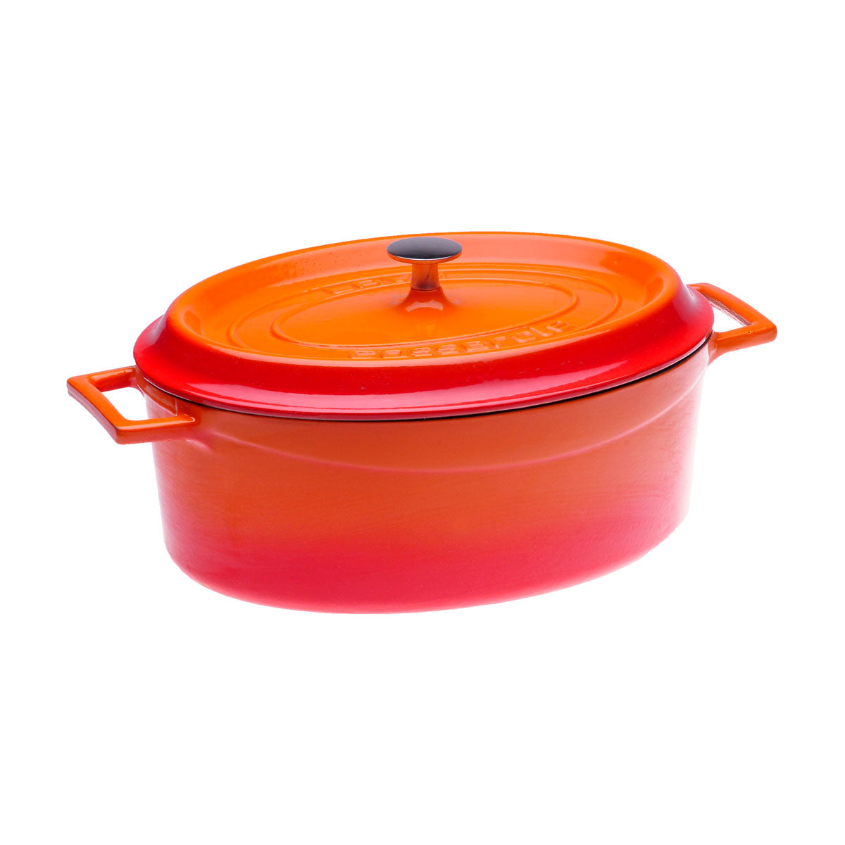 Arcata 081850 5 qt Cast Iron Oval Casserole Dish with Lid - Orange Enameled Dutch Oven for Baking, Roasting & Serving - Perfect for Oven, Stovetop & Camping Cooking