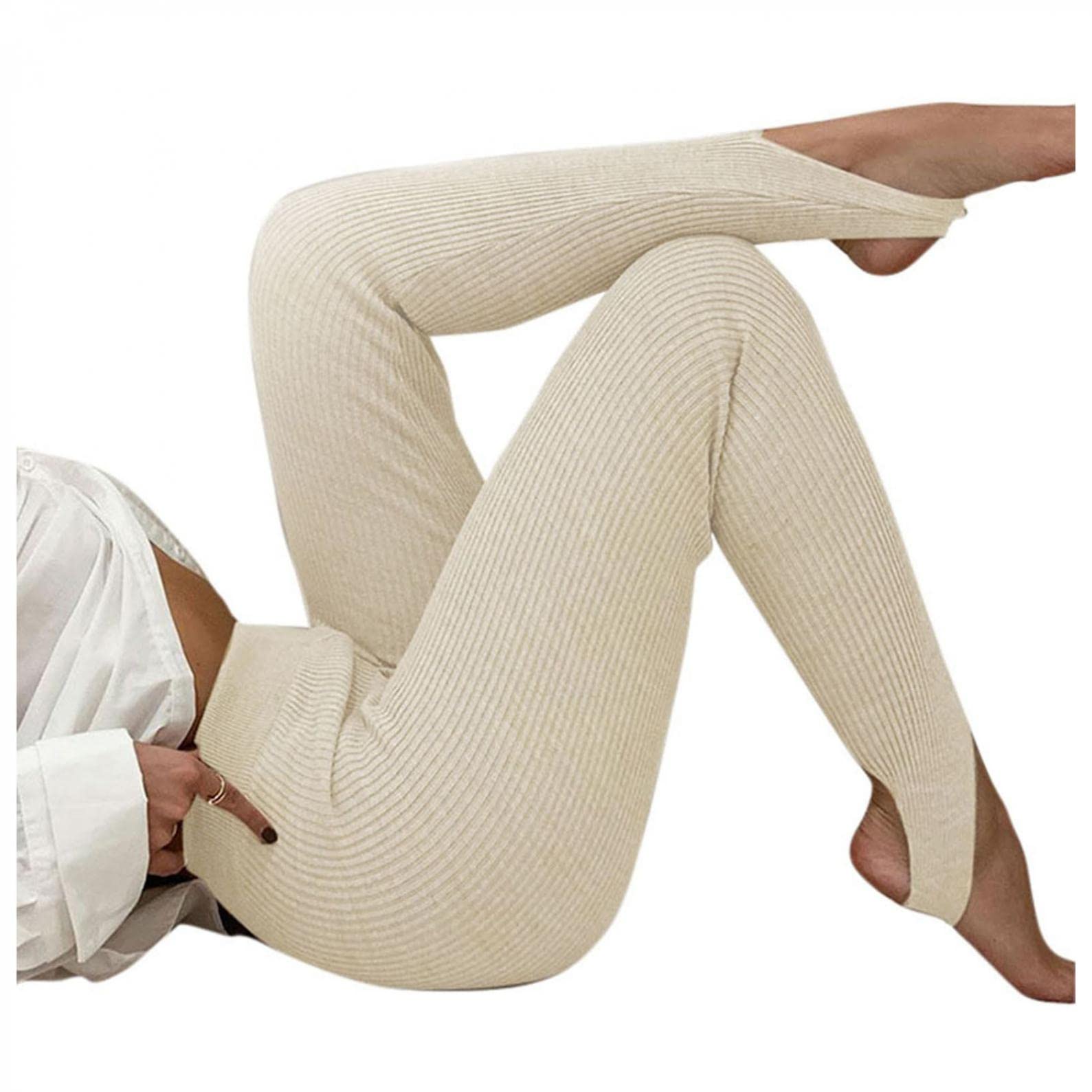 IGETELY Women's Stirrup Leggings - High Waist Tummy Control Yoga Pants with Foot Straps for Gym, Workout & Running | Comfortable Beige Fitness Leggings for Yoga, Pilates & Daily Wear