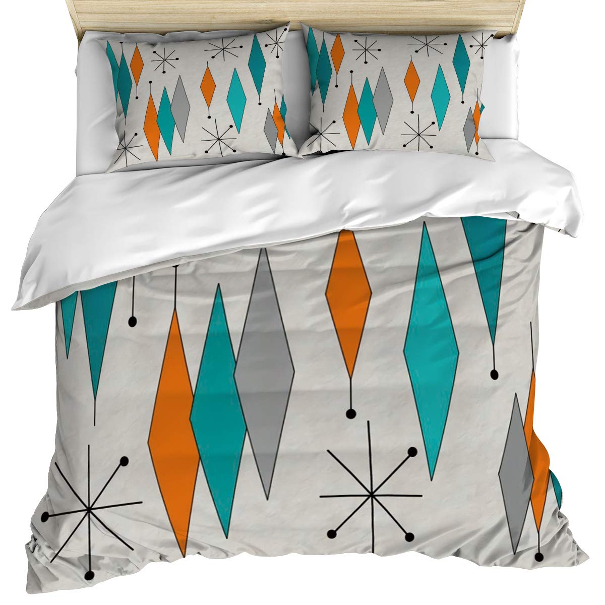 Mid Century Queen Duvet Cover Set - 3 Piece Reversible Microfiber Bedding with 2 Pillowcases (44