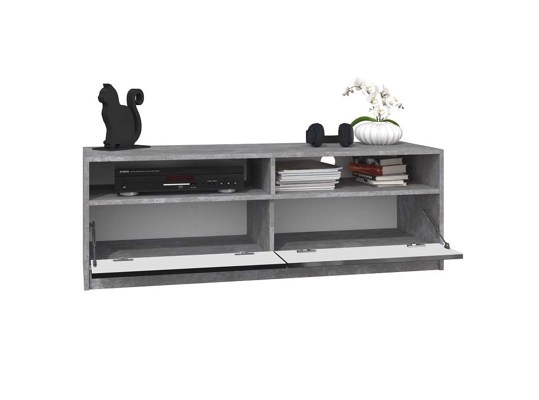 ACIS Modern TV Stand for Living Room - Concrete & Black TV Media Console with Storage Shelf - Perfect for Flat Screen TVs up to 65