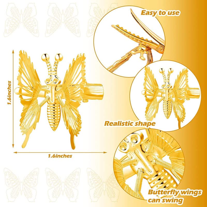 Elegant Moving Butterfly Hair Clips for Women & Girls - Vintage Antique Side Hairpin with Fluttering Wings - 6-Piece Set | Perfect for Weddings, Parties, and Everyday Hair Styling